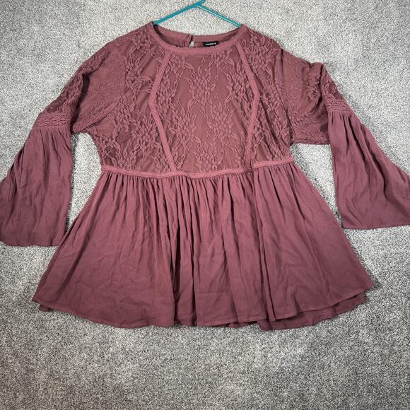 Torrid Tunic Top 1X Plus Lace Bell Sleeve Boho Chic Babydoll Fairycore Romantic - Picture 1 of 12